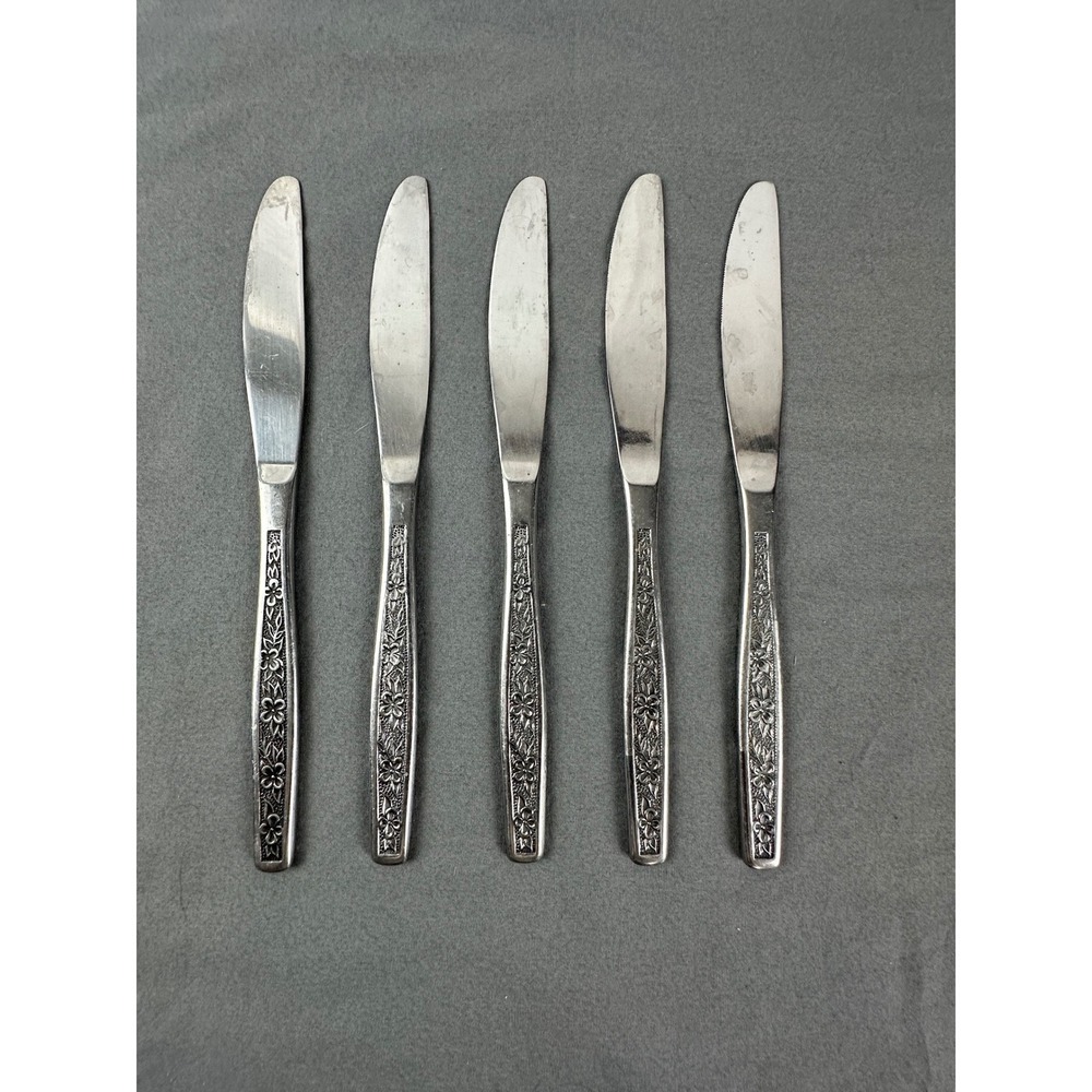 5 Vintage Rogers Co Stainless Steel Dinner Knives 8.5" Korea Flatware Lot